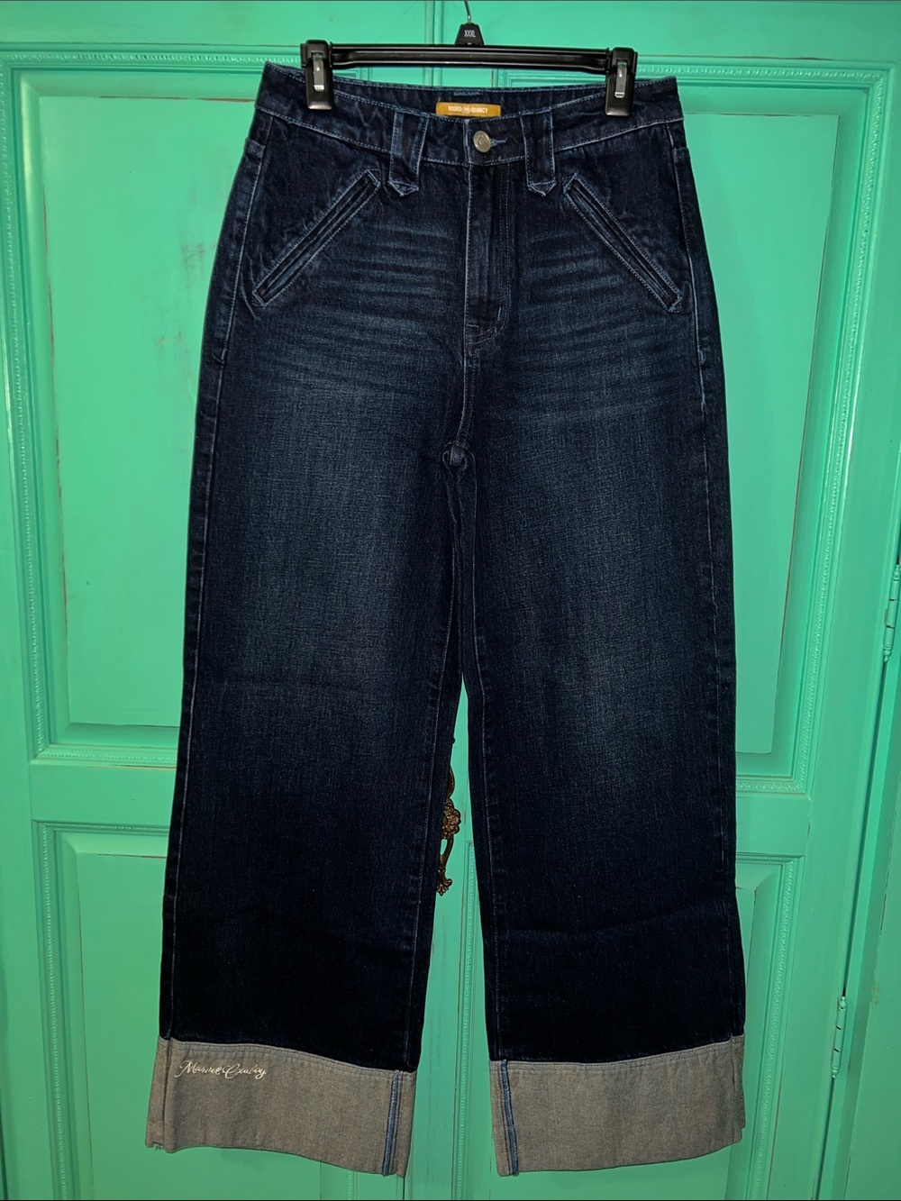 Rodeo Quincy Wide-Leg Dark Indigo Women’s Jeans with Cuffed Hem